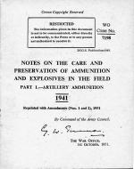 Notes on the Care and Preservation of Ammunition and Explosives in the Field.